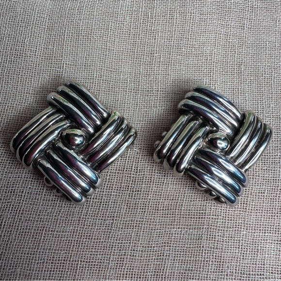 925 Sterling Silver Jewelry - GW Modernist Electroform Puffy Large Vintage Sterling Clip Earrings Brutalist